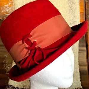 Vintage 60's Hat ~ Henry Pollack Melosoie ~Red~Wool Felt ~ Union Made Tag ~ USA